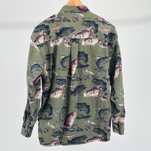 North River Outfitters Green Fish Trout Cotton Long Sleeve Button Down Size M - Picture 5 of 8